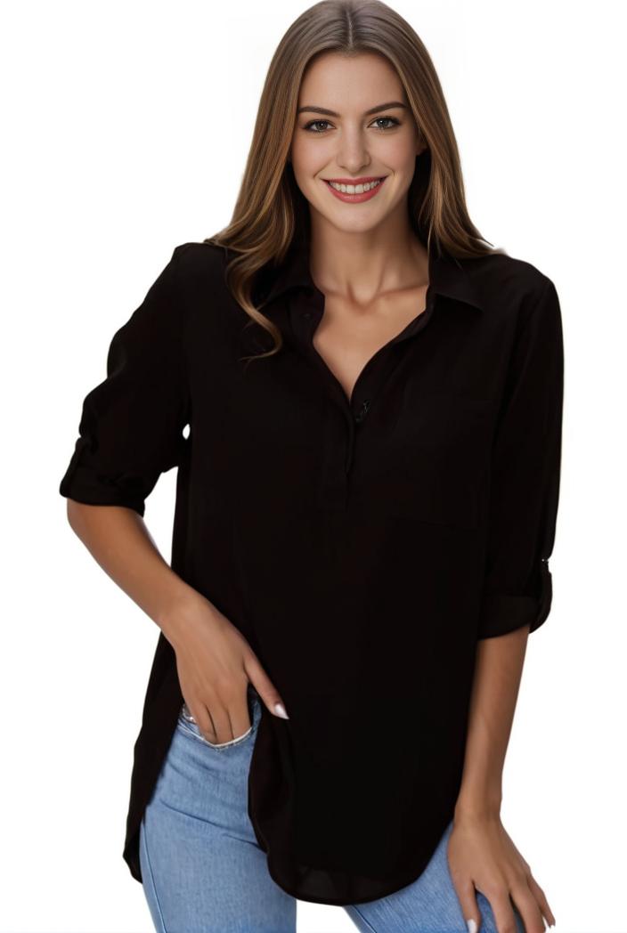 plus size formal shirt women s plus plain long sleeve turn down collar button up workwear shirt 110697