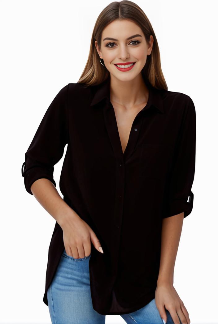 plus size formal shirt women s plus plain long sleeve turn down collar button up workwear shirt 110695