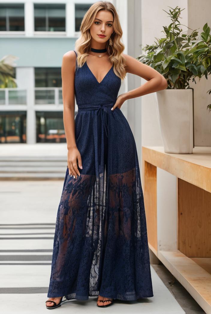 spaghetti strap 2 in 1 sheer evening dress 136233