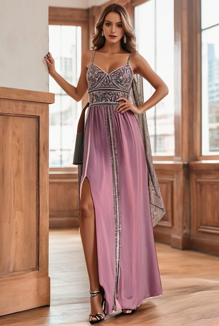 spaghetti strap 2 in 1 sheer evening dress 136242