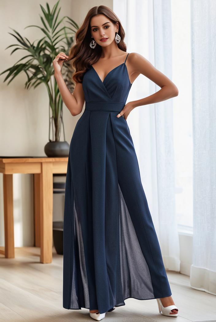 spaghetti strap 2 in 1 sheer evening dress 136280