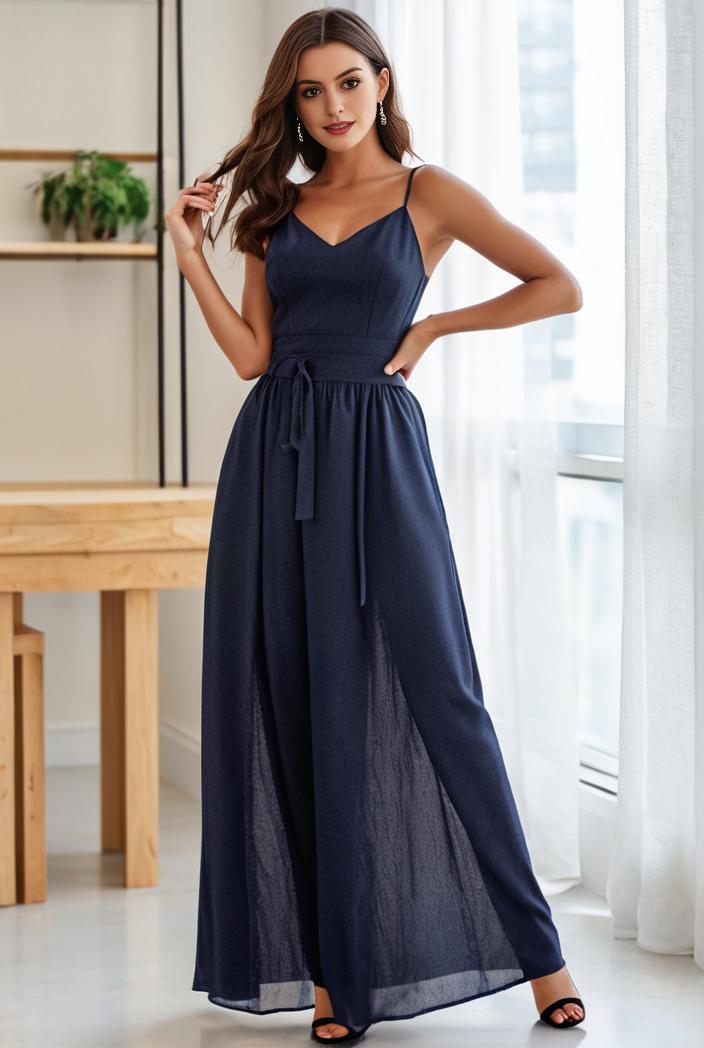 spaghetti strap 2 in 1 sheer evening dress 136283