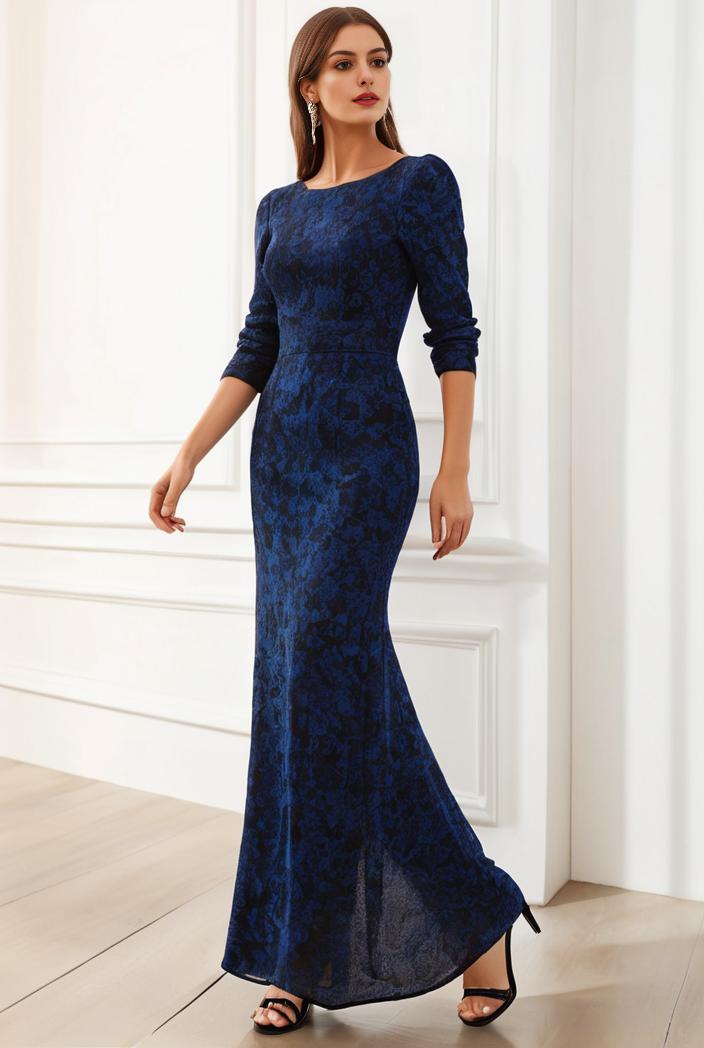 3 4 sleeve bodycon plunging back sequin evening dress 107847