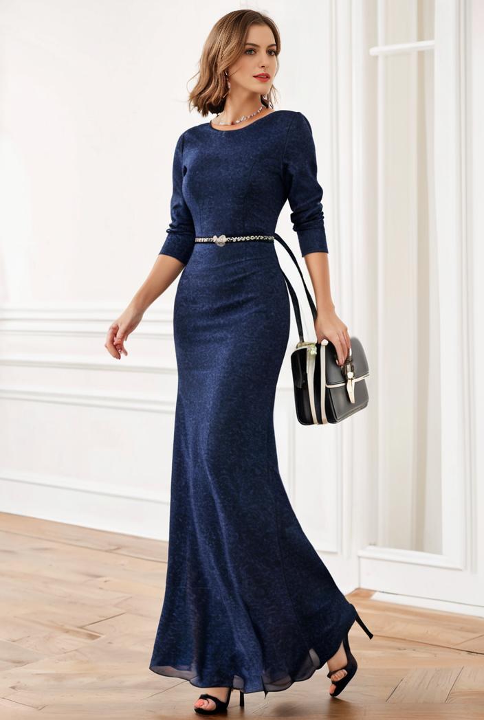 3 4 sleeve bodycon plunging back sequin evening dress 107852
