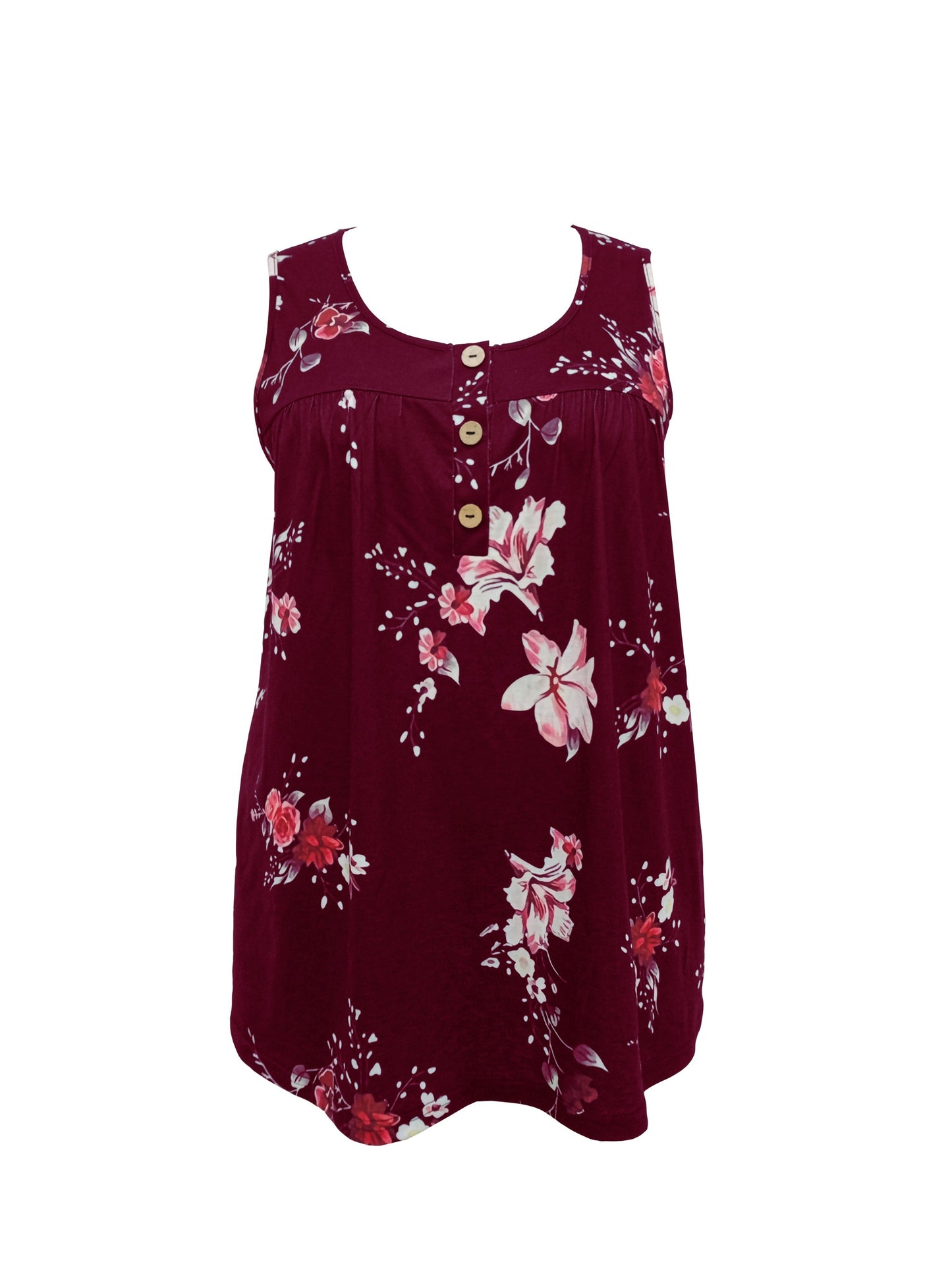 Floral Print Plus Size Henley Tank Top for Women