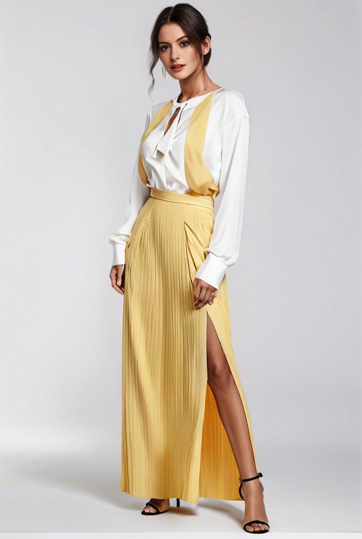 pleated high waist commuting temperament maxi dress 115028