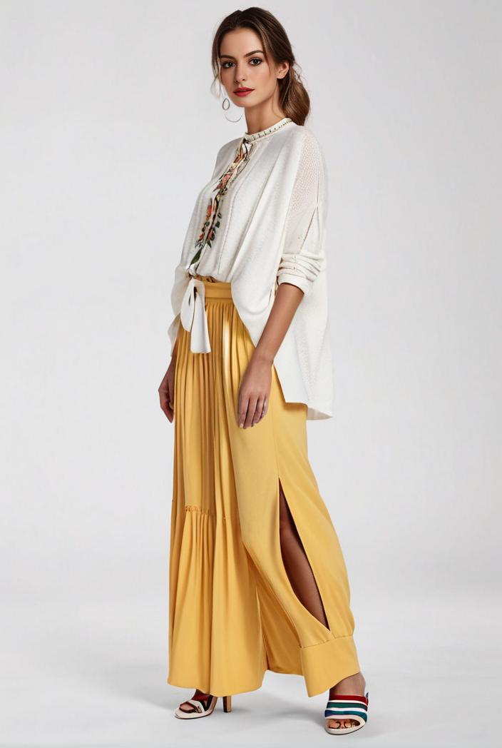 pleated high waist commuting temperament maxi dress 115031
