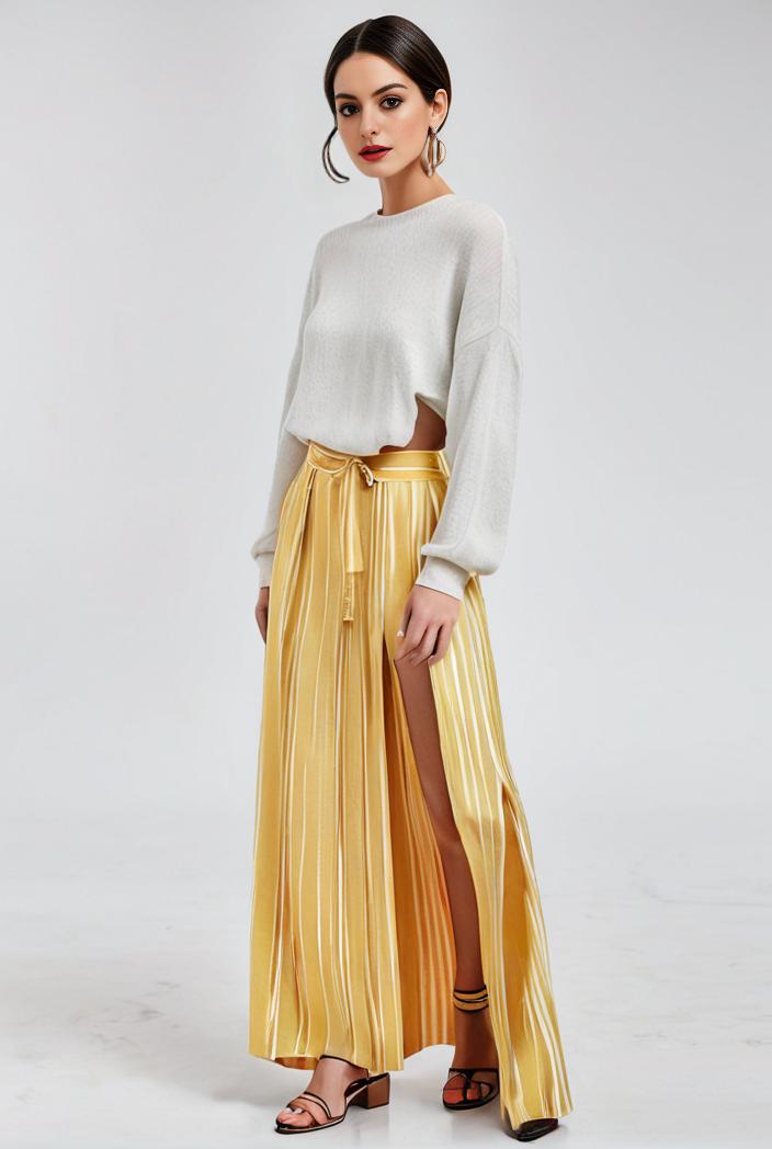 pleated high waist commuting temperament maxi dress 115032