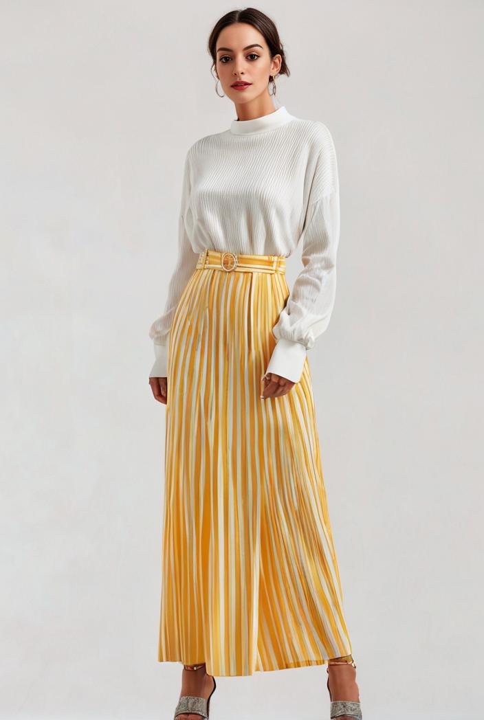 pleated high waist commuting temperament maxi dress 115033