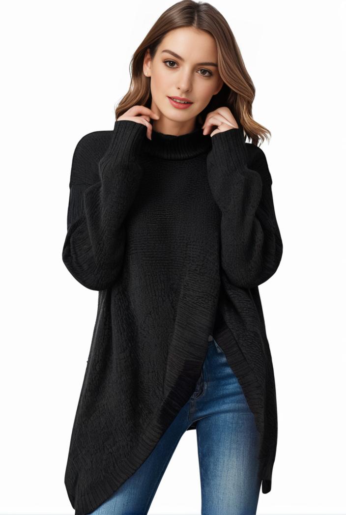 plus size casual sweater women s plus solid tassel trim long sleeve cowl neck high stretch jumper 116046
