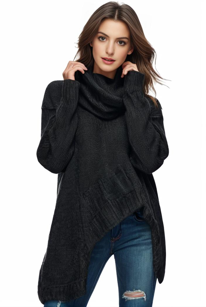 plus size casual sweater women s plus solid tassel trim long sleeve cowl neck high stretch jumper 116048