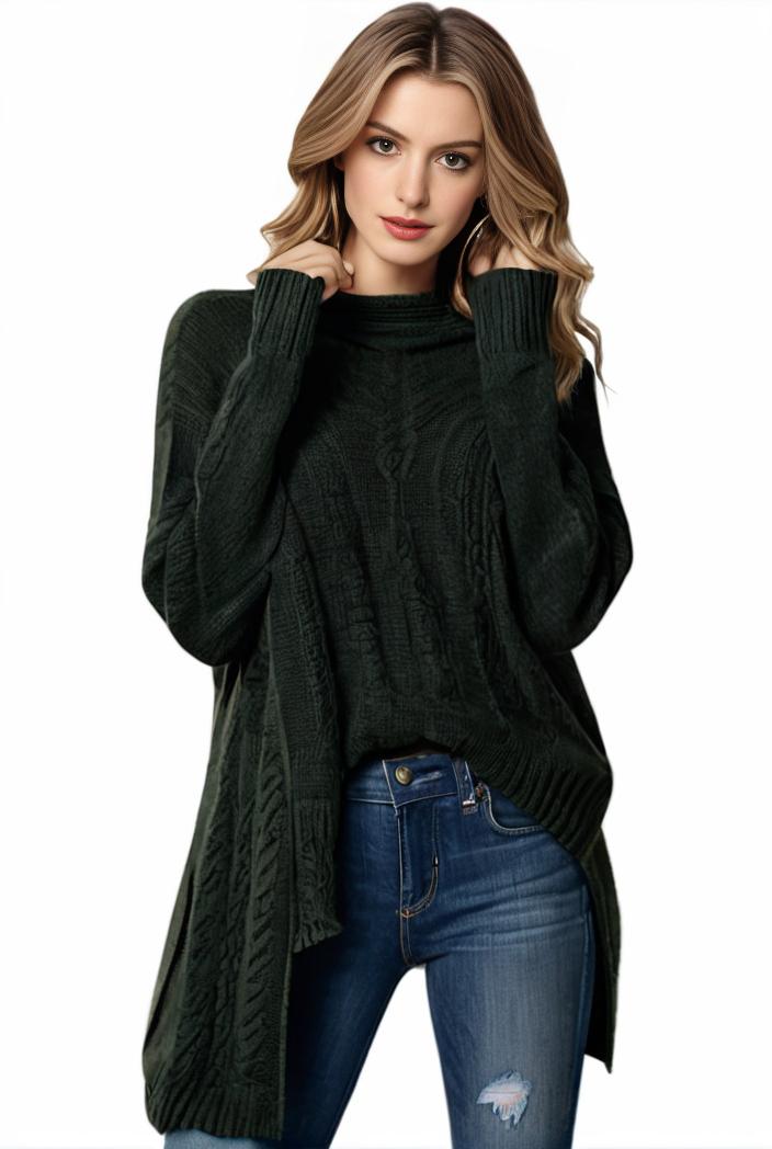 plus size casual sweater women s plus solid tassel trim long sleeve cowl neck high stretch jumper 116049