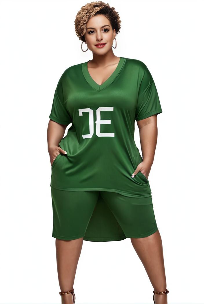 plus size faith letter print short sleeve midi dress with pockets women s plus slight stretch casual dress 116301