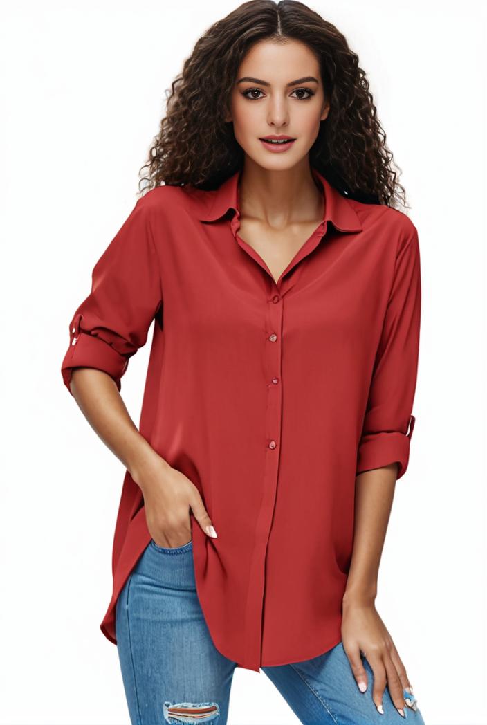 plus size formal shirt women s plus plain long sleeve turn down collar button up workwear shirt 116611