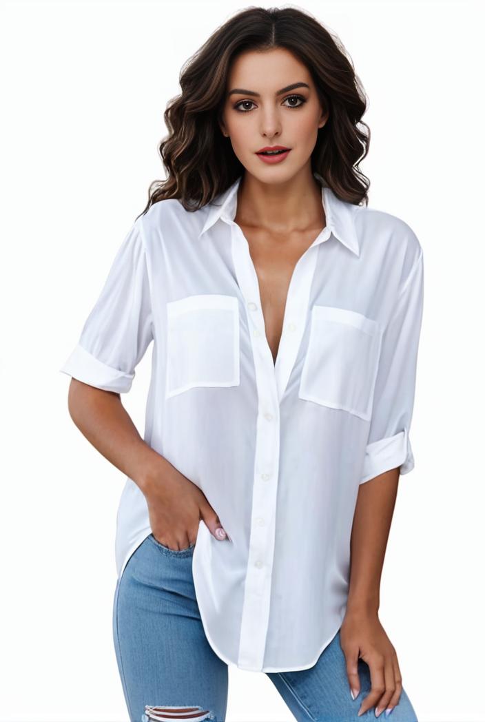 plus size formal shirt women s plus plain long sleeve turn down collar button up workwear shirt 116620