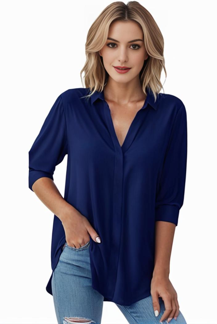 plus size formal shirt women s plus plain long sleeve turn down collar button up workwear shirt 116636