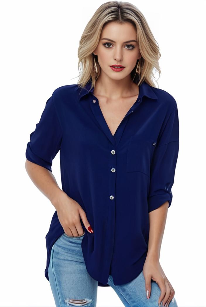 plus size formal shirt women s plus plain long sleeve turn down collar button up workwear shirt 116639