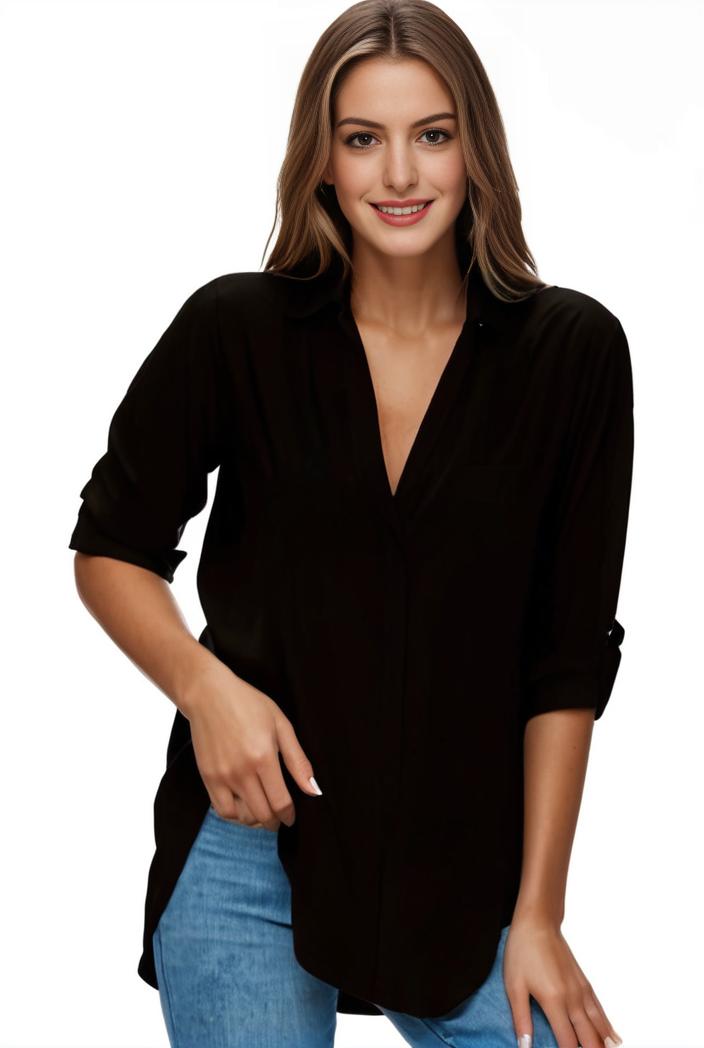 plus size formal shirt women s plus plain long sleeve turn down collar button up workwear shirt 116643