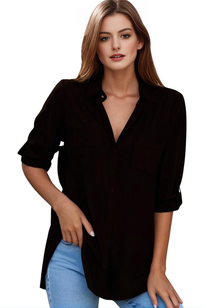 plus size formal shirt women s plus plain long sleeve turn down collar button up workwear shirt 116645