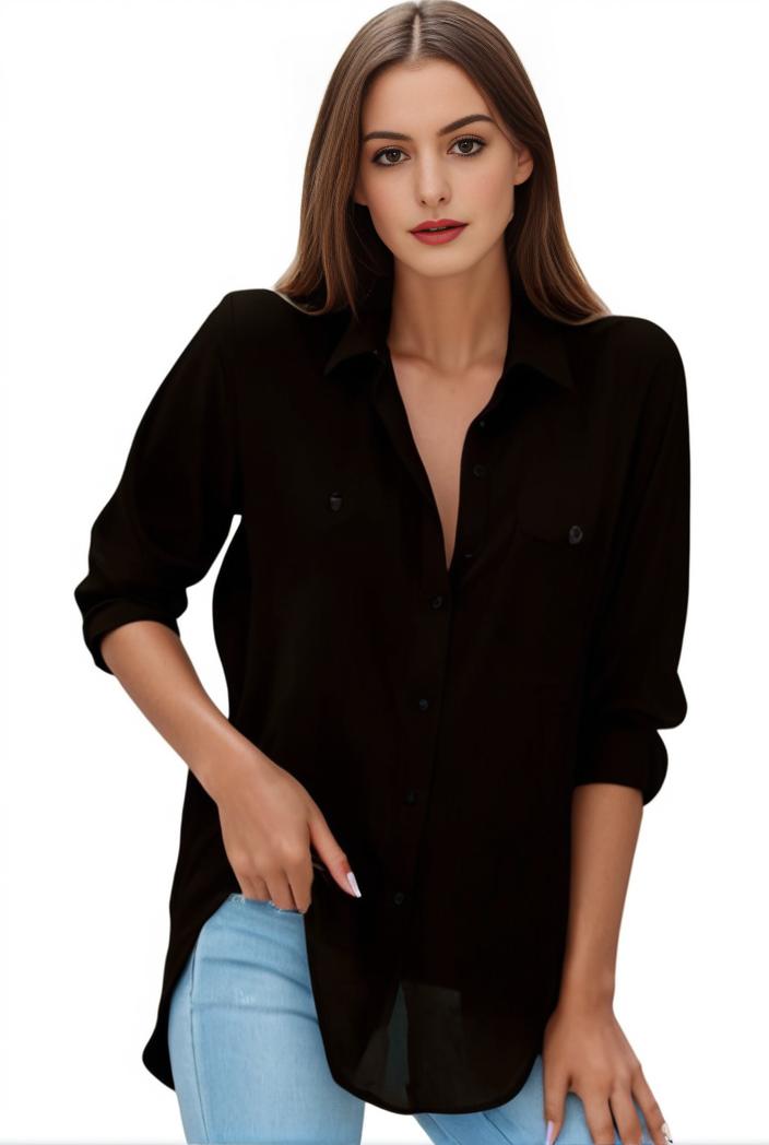 plus size formal shirt women s plus plain long sleeve turn down collar button up workwear shirt 116646
