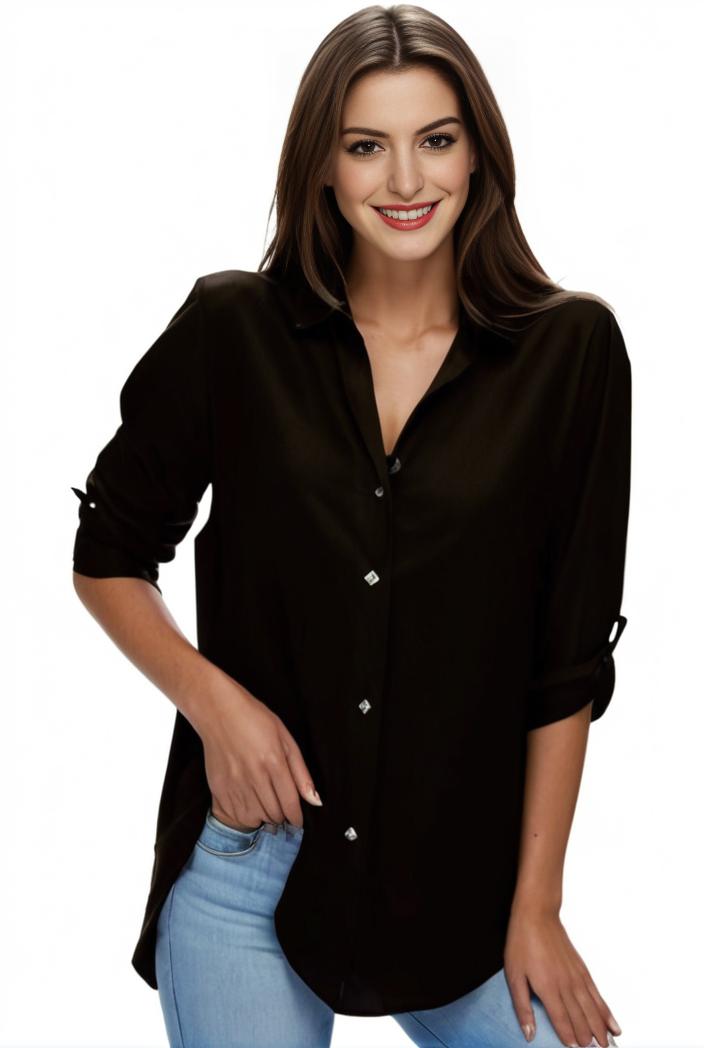 plus size formal shirt women s plus plain long sleeve turn down collar button up workwear shirt 116648