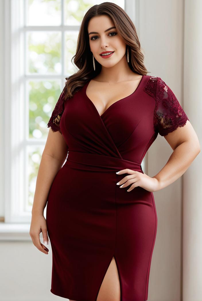 plus size front slit short sleeve with sequin mother of the bride dress 116839
