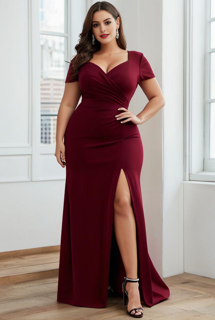 plus size front slit short sleeve with sequin mother of the bride dress 116854