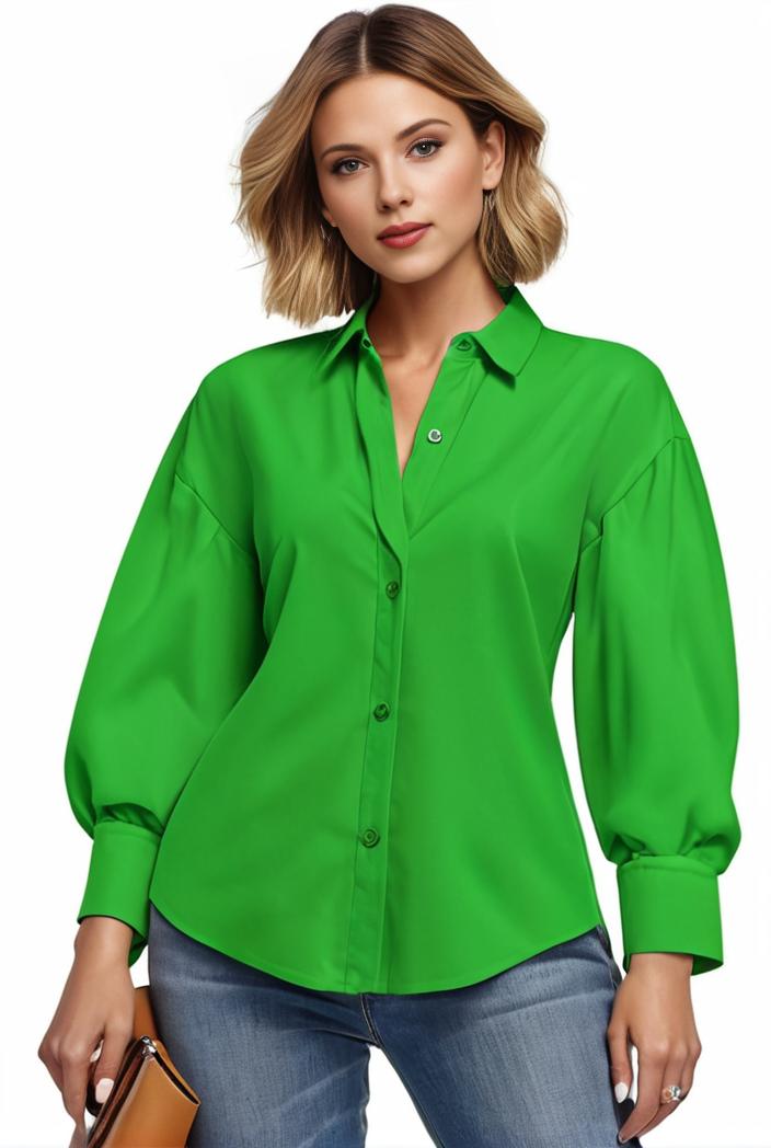plus size casual blouse women s plus solid button up lantern sleeve turn down collar nipped waist blouse 145018