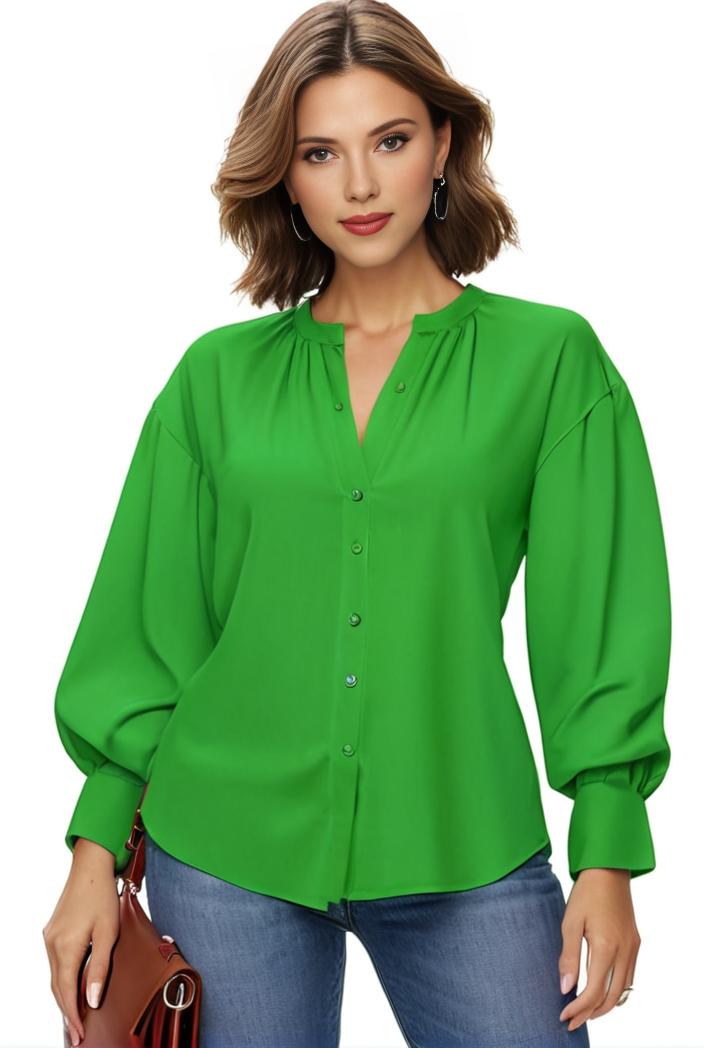 plus size casual blouse women s plus solid button up lantern sleeve turn down collar nipped waist blouse 145019
