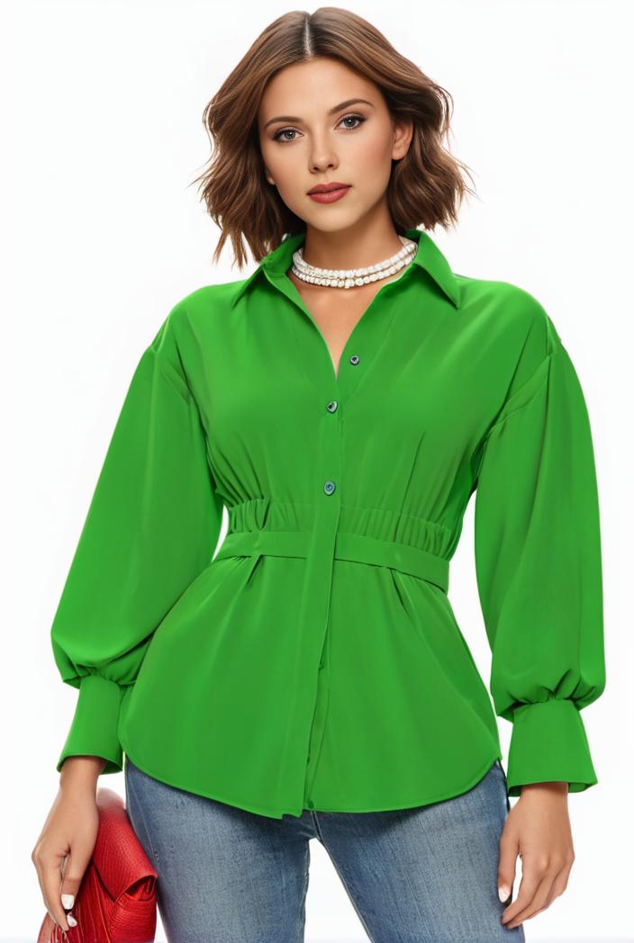 plus size casual blouse women s plus solid button up lantern sleeve turn down collar nipped waist blouse 145020