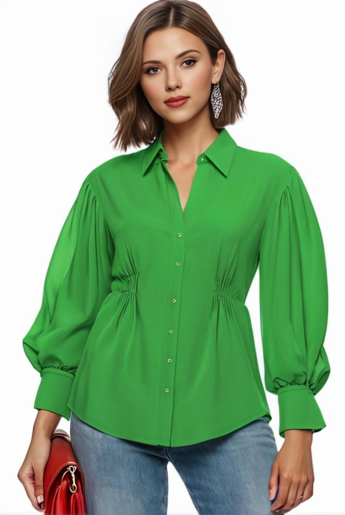 plus size casual blouse women s plus solid button up lantern sleeve turn down collar nipped waist blouse 145021
