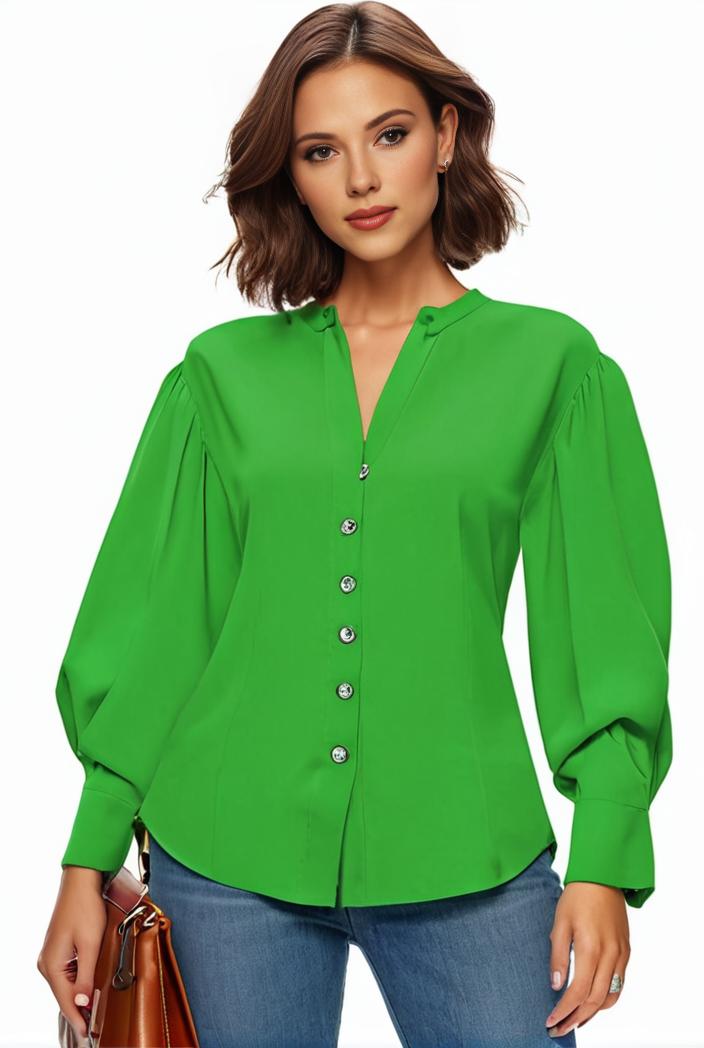 plus size casual blouse women s plus solid button up lantern sleeve turn down collar nipped waist blouse 145024