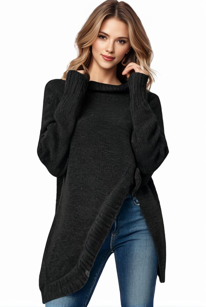 plus size casual sweater women s plus solid tassel trim long sleeve cowl neck high stretch jumper 145119
