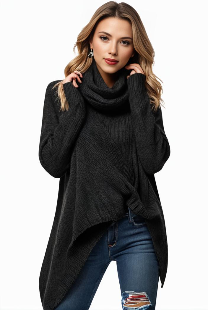 plus size casual sweater women s plus solid tassel trim long sleeve cowl neck high stretch jumper 145121