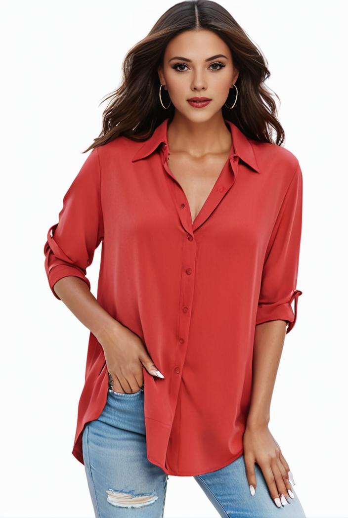 plus size formal shirt women s plus plain long sleeve turn down collar button up workwear shirt 145683