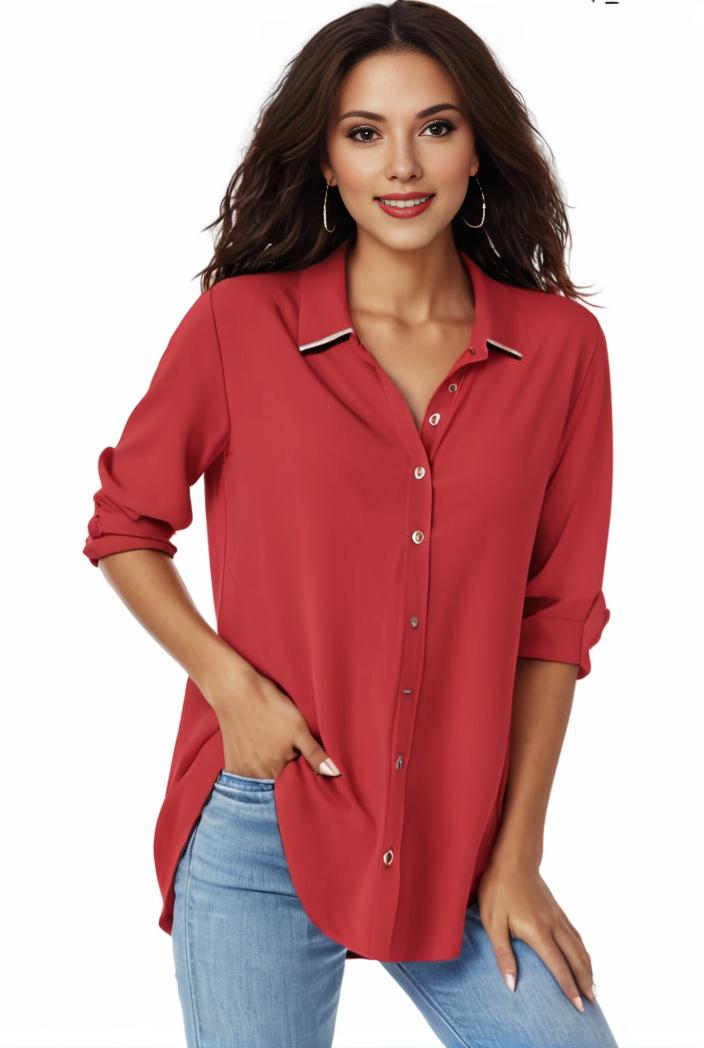 plus size formal shirt women s plus plain long sleeve turn down collar button up workwear shirt 145686