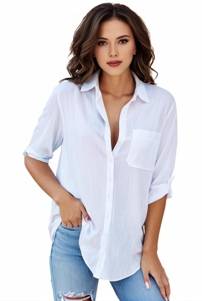 plus size formal shirt women s plus plain long sleeve turn down collar button up workwear shirt 145694