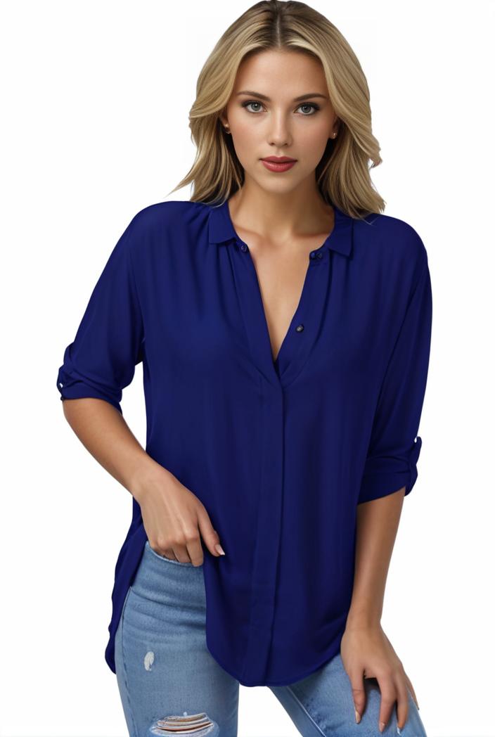 plus size formal shirt women s plus plain long sleeve turn down collar button up workwear shirt 145706