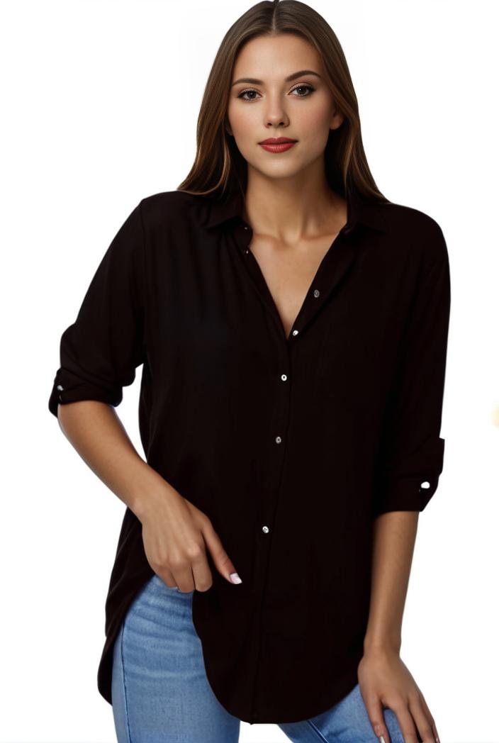 plus size formal shirt women s plus plain long sleeve turn down collar button up workwear shirt 145714
