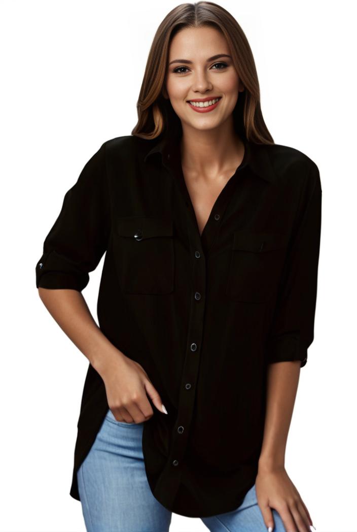 plus size formal shirt women s plus plain long sleeve turn down collar button up workwear shirt 145717