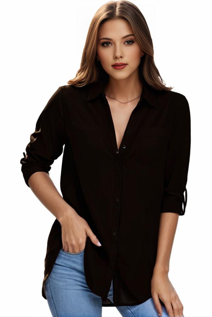 plus size formal shirt women s plus plain long sleeve turn down collar button up workwear shirt 145719