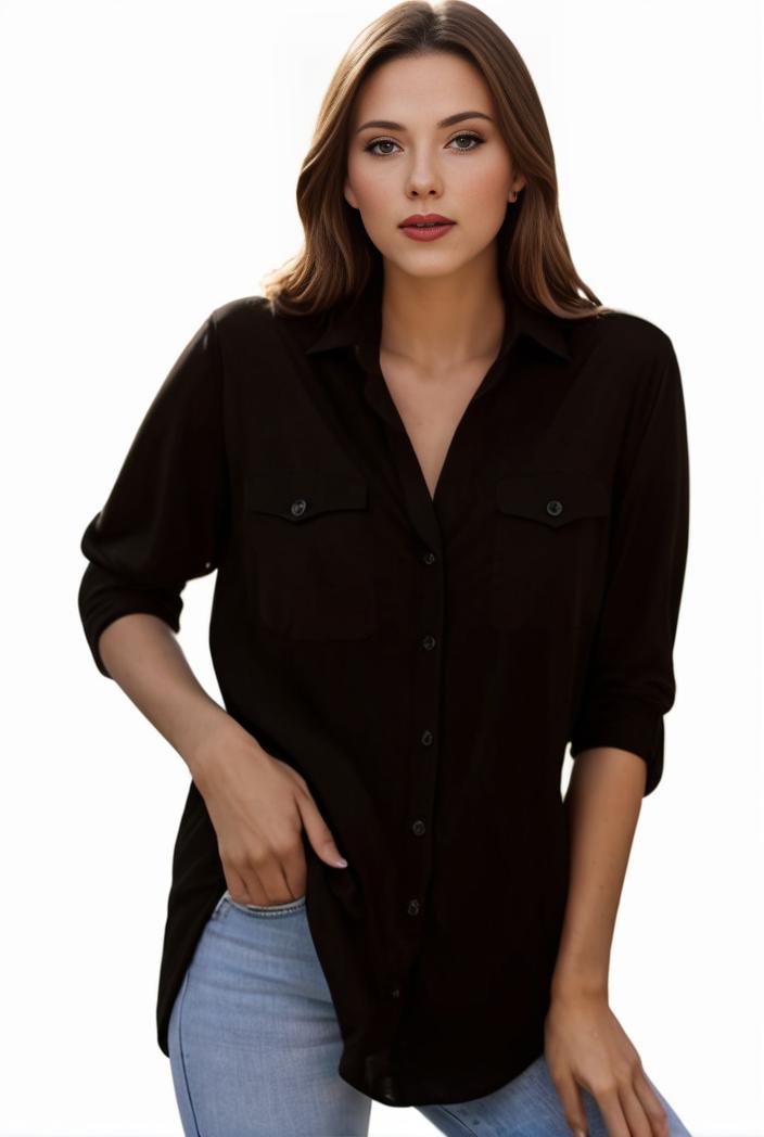 plus size formal shirt women s plus plain long sleeve turn down collar button up workwear shirt 145720