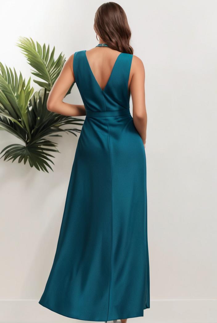 plus size shiny v neck side slit formal evening dress 118470