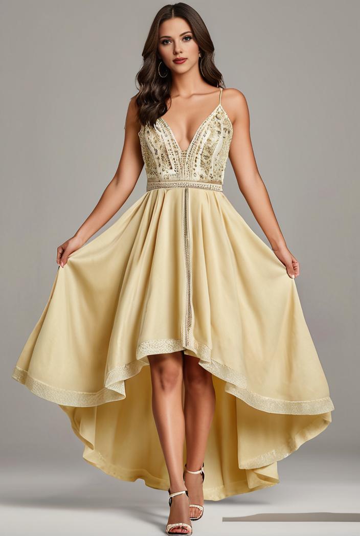 plus size sequin high low deep v neck tulle evening dresses 147001