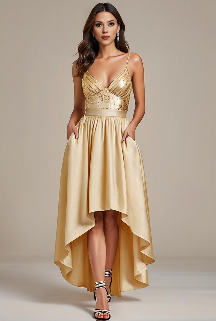plus size sequin high low deep v neck tulle evening dresses 147009