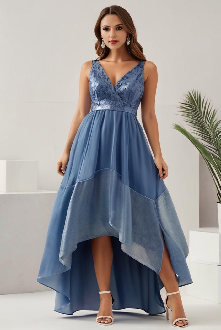plus size sequin high low deep v neck tulle evening dresses 147030
