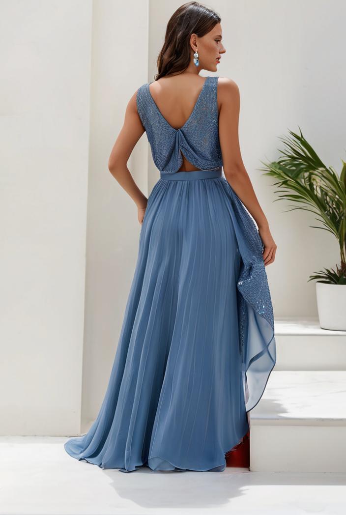 plus size sequin high low deep v neck tulle evening dresses 147035
