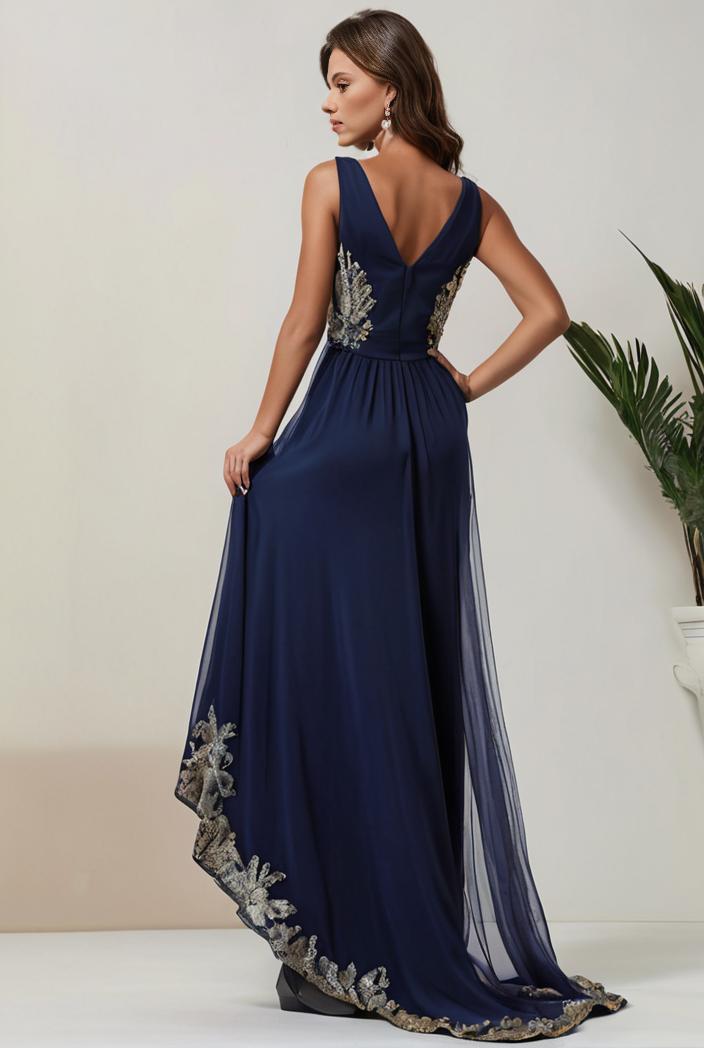 plus size sequin high low deep v neck tulle evening dresses 147056