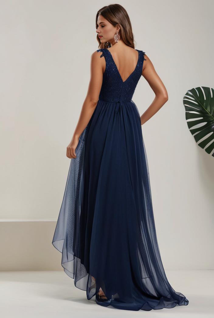 plus size sequin high low deep v neck tulle evening dresses 147058