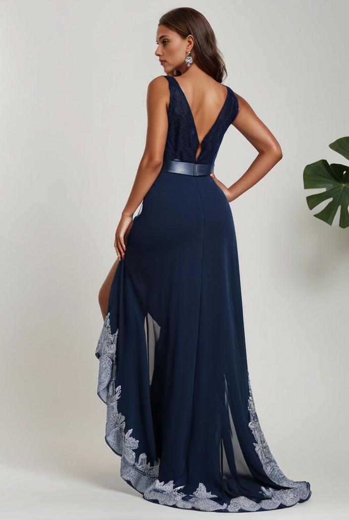 plus size sequin high low deep v neck tulle evening dresses 147061